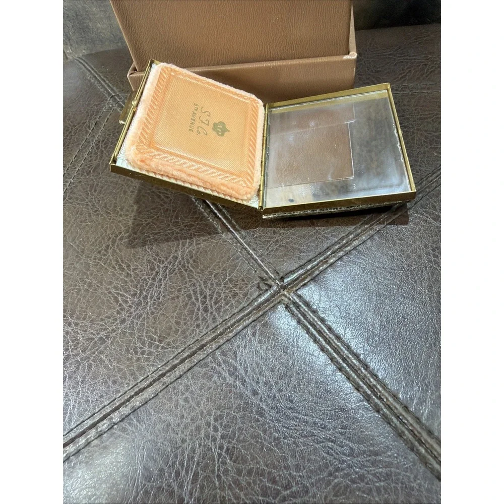 Jeweled Powder Compact Case Gold Brass Faux Turquoise 1950s SF Co 5th Ave Vtg